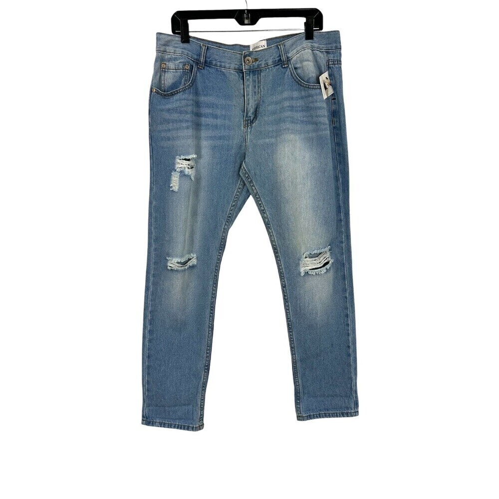 American Blue Casual Boyfriend Jeans Sz 15 Distressed Dark Wash Stretch 32x29 H3
